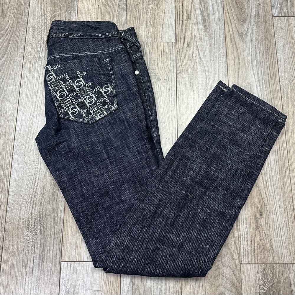 Bebe jeans women’s dark wash embellished pockets black denim‎ size 25